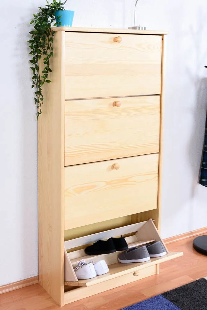 Schuhschrank Kiefer Vollholz massiv natur Junco 210 - Abmessungen: 150 x 72 x 30 cm (H x B x T)