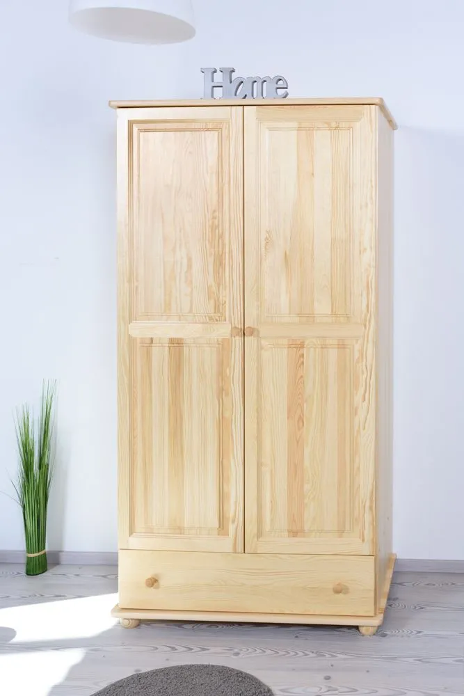 Kleiderschrank Kiefer Vollholz massiv natur Junco 08A -195,5 x 102 x 60 cm (H x B x T)