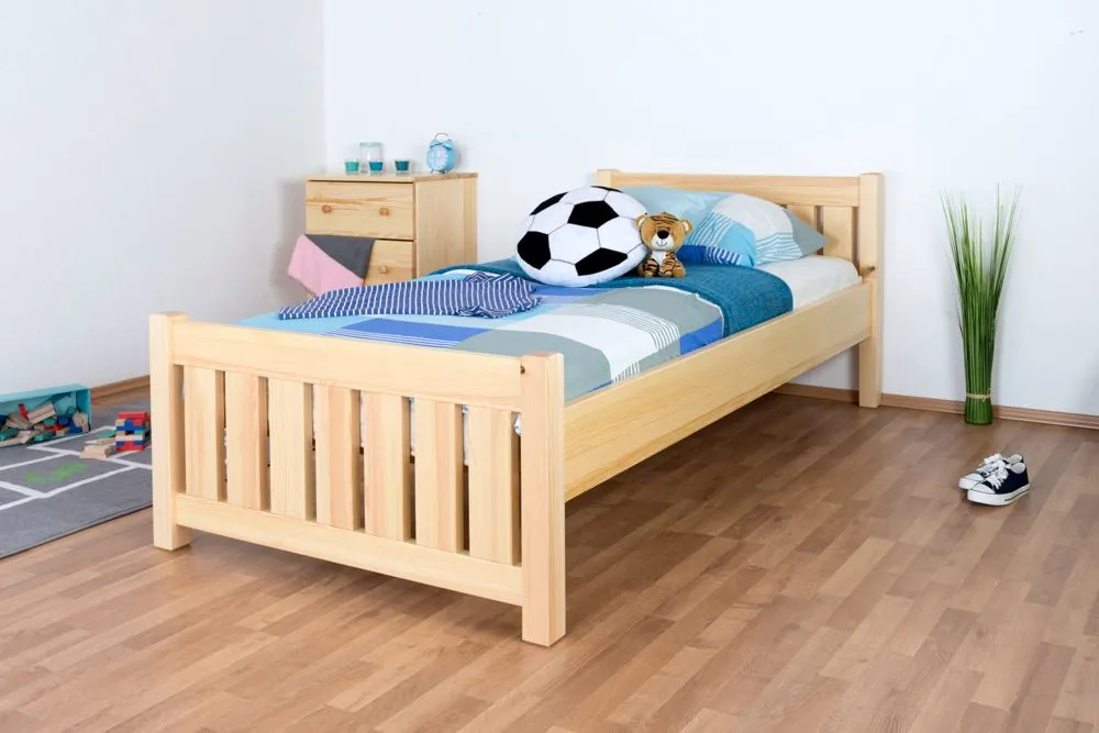 Kinderbett / Jugendbett Kiefer massiv Vollholz natur 66, inkl. Lattenrost - 100 x 200 cm (B x L)