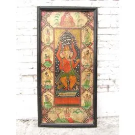 China 1930 klassisches Szene farbenfroh bemaltes hohes Wandbild im schwarzen Rahmen Pinie von Luxury-Park