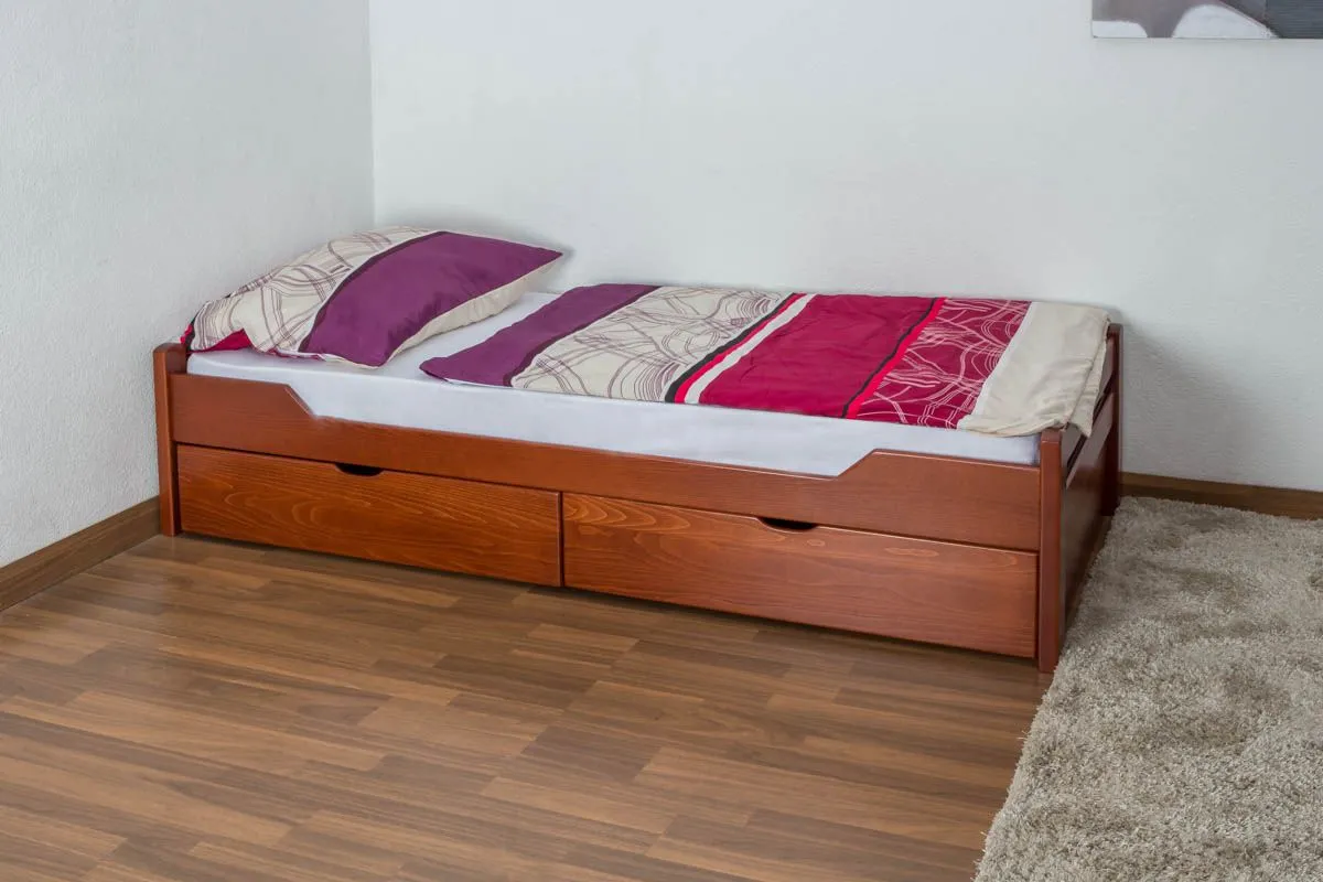 Einzelbett / Stauraumbett "Easy Premium Line" K1/1n inkl 2 Schubladen und 2 Abdeckblenden, 90 x 200 cm Buche Vollholz massiv Kirschfarben
