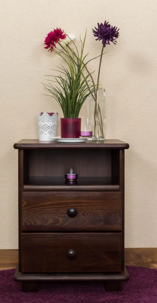 Nachtkommode Kiefer massiv Vollholz Nussfarben 007 - Abmessung 55 x 42 x 35 cm (H x B x T)