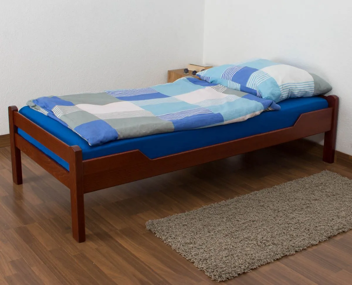 Schlichtes Kinderbett / Jugendbett "Easy Premium Line" K1/1n, Buche Vollholz Kirschfarben - Matratzenmaße 90 x 190 cm, niedriger Einstieg