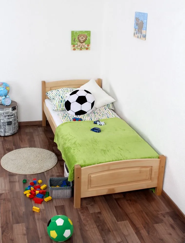 Kinderbett / Jugendbett Buche massiv Vollholz natur 117, inkl. Lattenrost - Abmessung 80 x 200 cm (B x L)