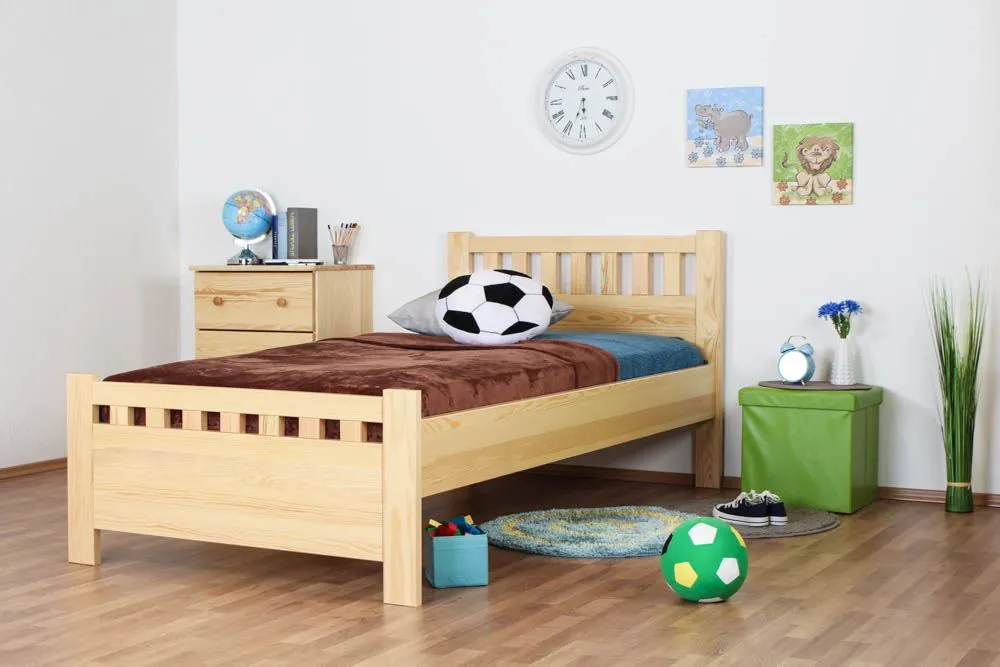 Kinderbett / Jugendbett Kiefer massiv Vollholz natur 68, inkl. Lattenrost - 100 x 200 cm (B x L)