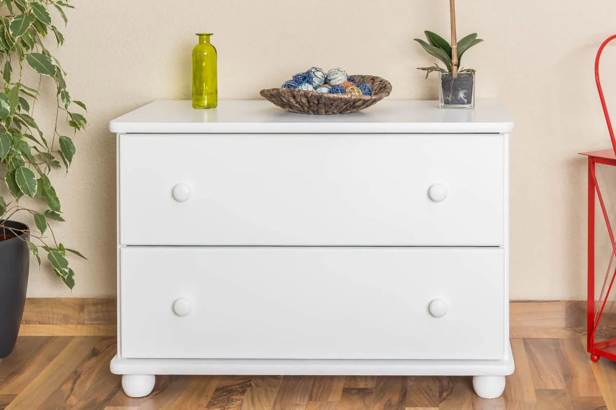 Kommode / Nachtkommode Kiefer massiv Vollholz weiß lackiert Junco 152 – Abmessung 55 x 80 x 42 cm