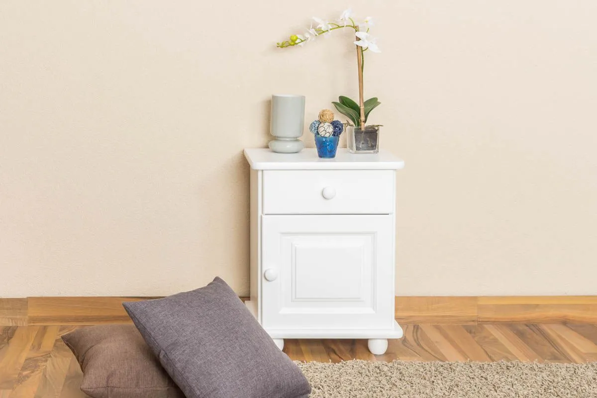 Nachtkommode Kiefer massiv Vollholz weiß Junco 130 - Abmessung 54 x 42 x 35 cm