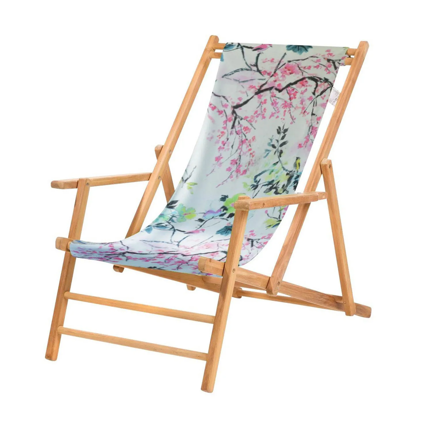 jan kurtz Liegestuhl - klappbar "Maxx Chinoiserie" Teak weiß-rosa