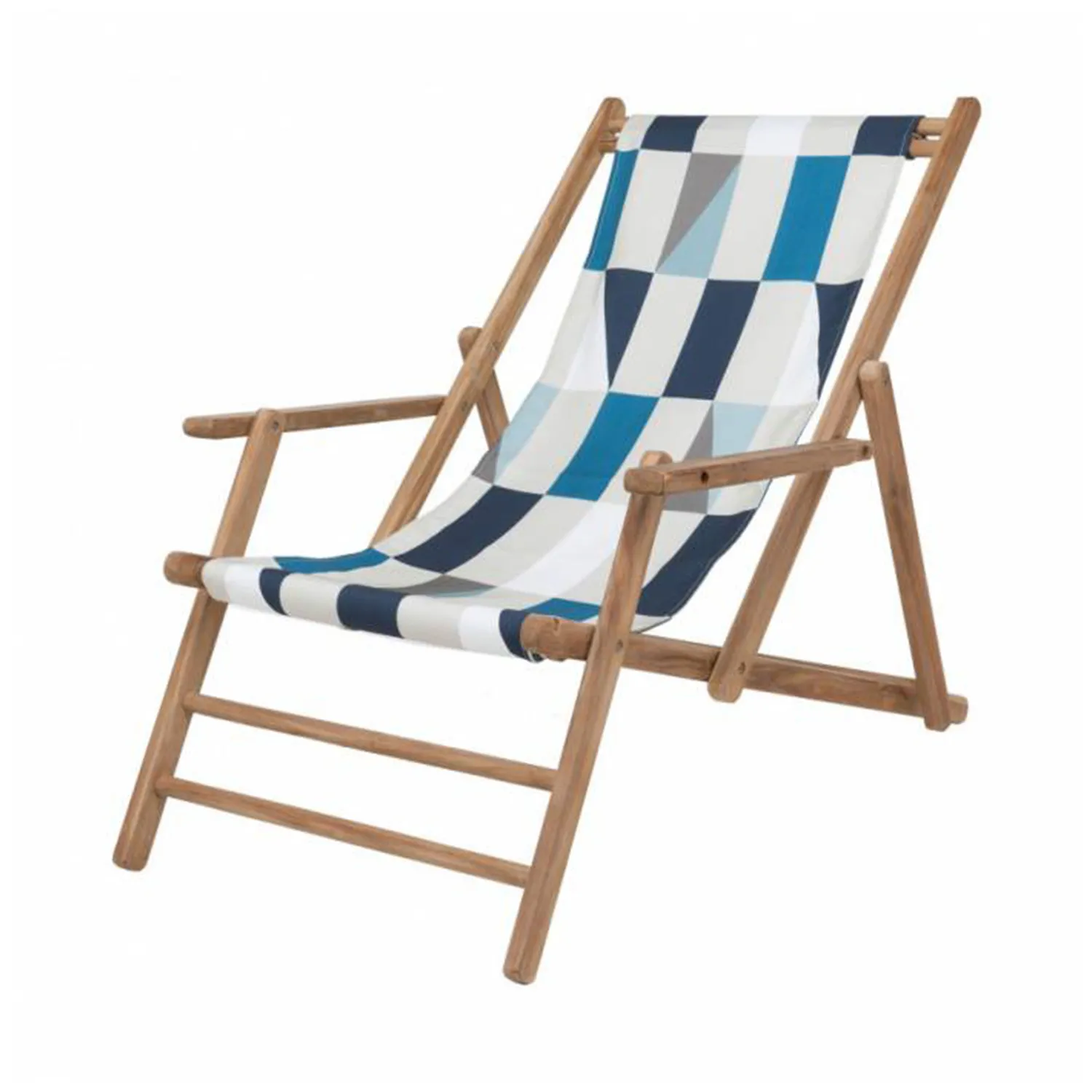 jan kurtz Liegestuhl - klappbar "Maxx Karo" Teak blau-beige