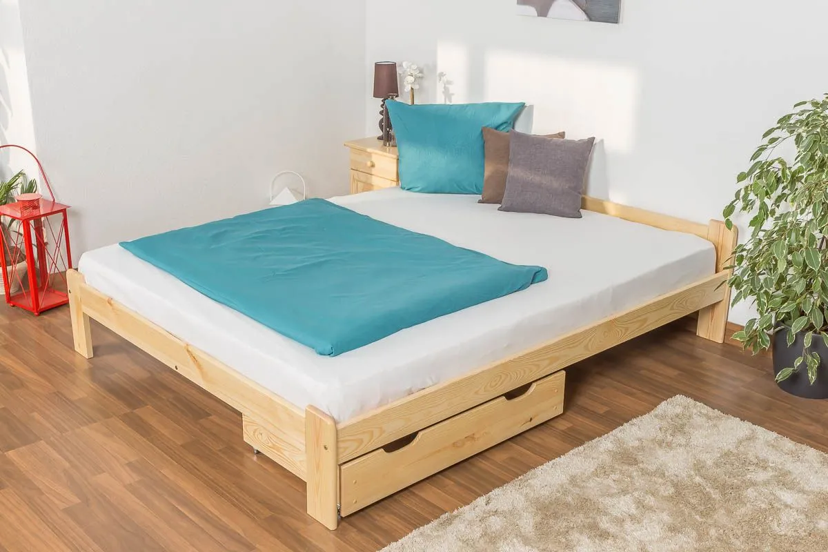 Doppelbett / Gästebett Kiefer Vollholz massiv natur A8, inkl. Lattenrost - Abmessungen: 160 x 200 cm