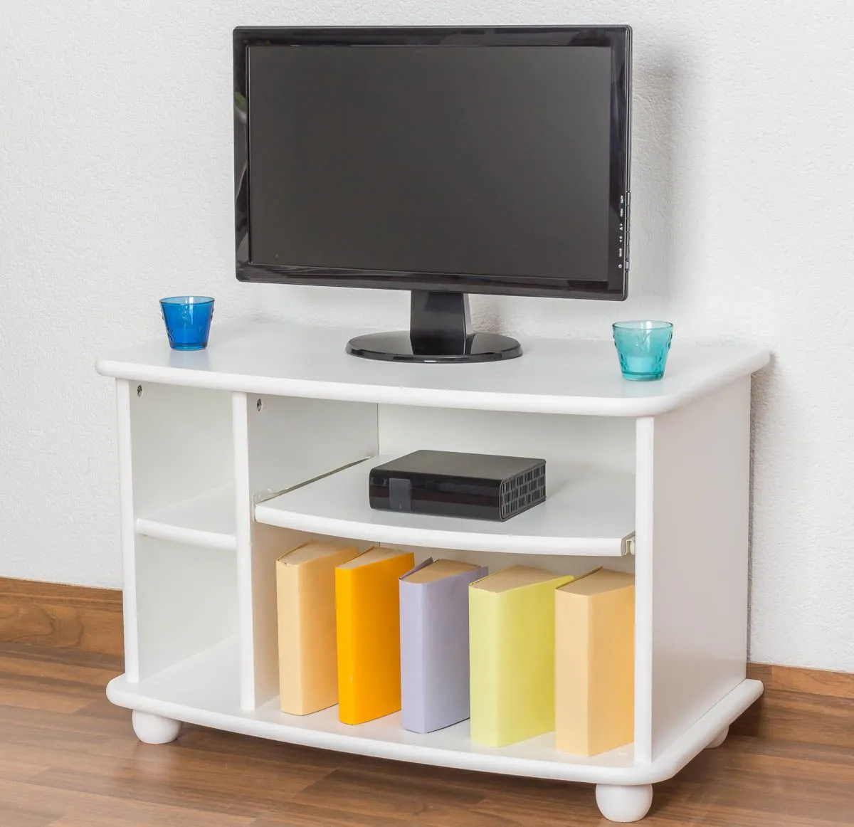 TV-Unterschrank Kiefer massiv Vollholz weiß lackiert Junco 204 - Abmessung 50 x 77 x 40 cm