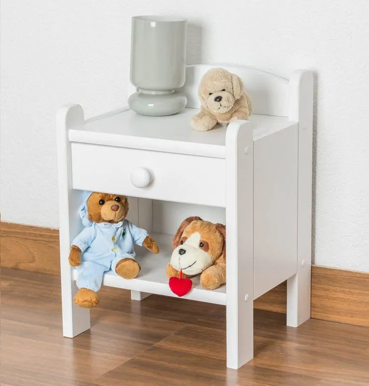 Nachtkommode Kiefer massiv Vollholz weiß lackiert Junco 132 - Abmessung 45 x 34 x 29 cm