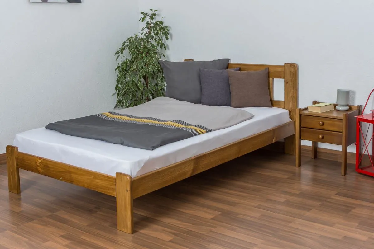 Einzelbett / Gästebett Kiefer Vollholz massiv Eichefarben A21, inkl. Lattenrost - Abmessung 120 x 200 cm