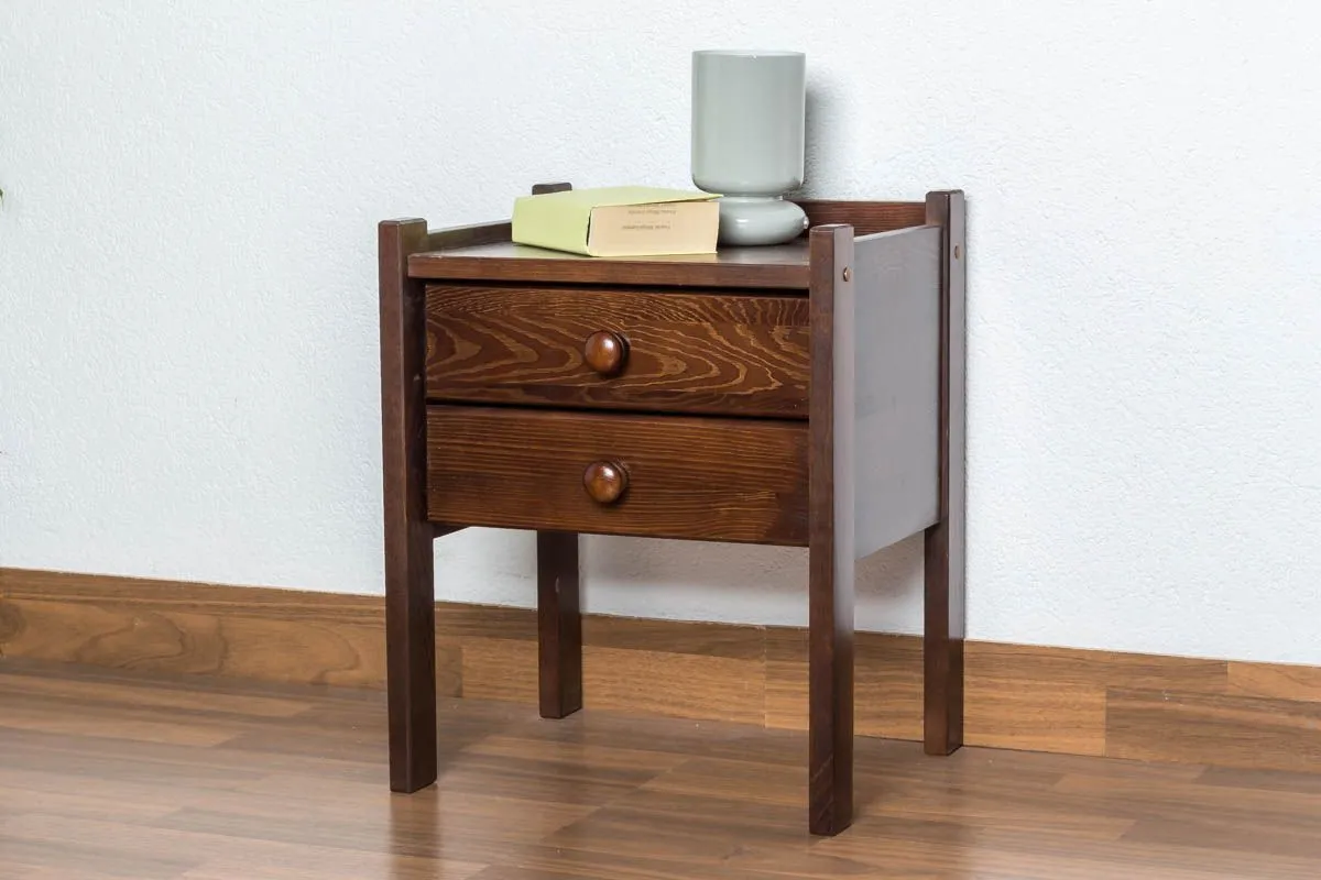 Nachtkommode Kiefer massiv Vollholz Nussfarben 003 - Abmessung 52 x 40 x 33 cm (H x B x T)