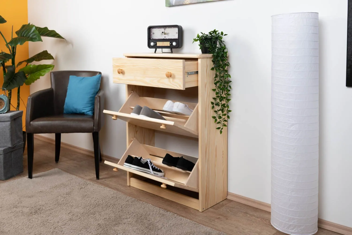 Schuhschrank Kiefer Vollholz massiv natur Junco 217 - Abmessung 98 x 72 x 30 cm