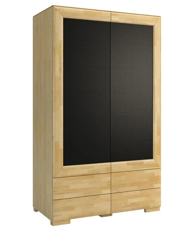 Drehtürenschrank / Kleiderschrank "Lipik" 39, Farbe: Eiche / Schwarz, teilmassiv - Abmessungen: 224 x 121 x 61 cm (H x B x T)