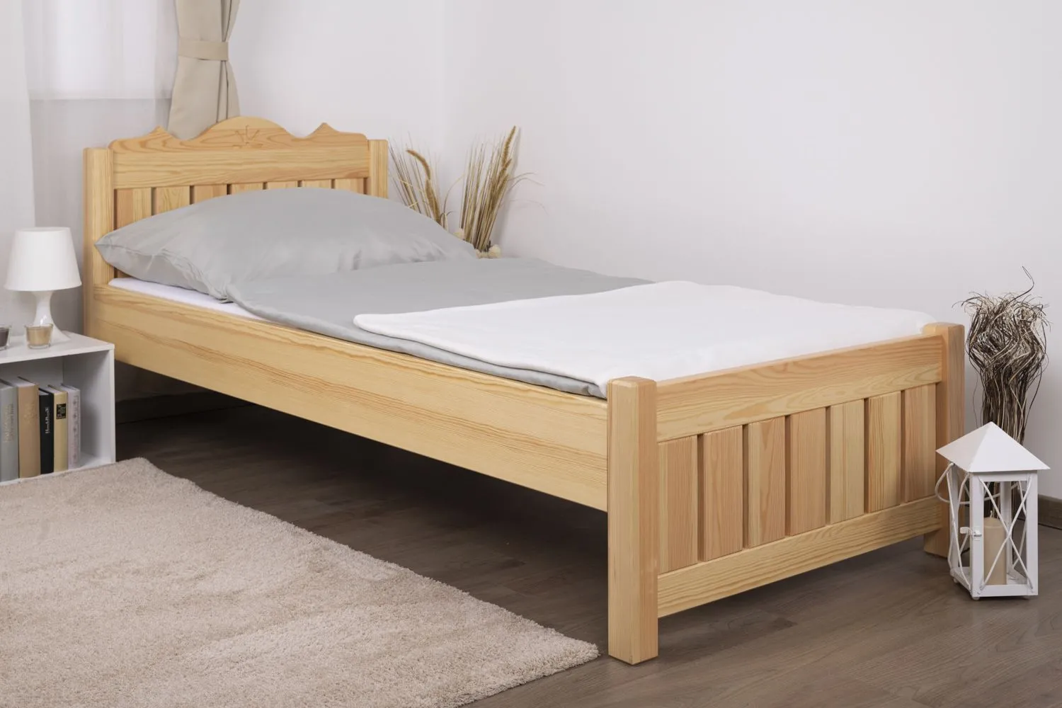 Einzelbett / Gästebett Kiefer Vollholz massiv natur Turakos 92 - Liegefläche: 90 x 200 cm (B x L)