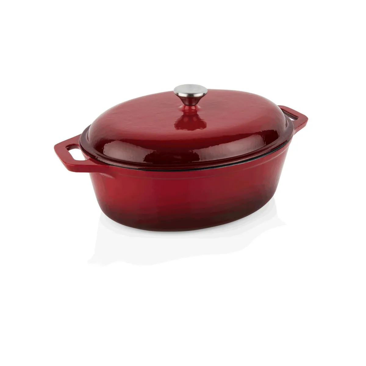 Bräter oval mit Deckel 33,5 x 26,5 x 11,5 cm, rot, Gusseisen emailliert